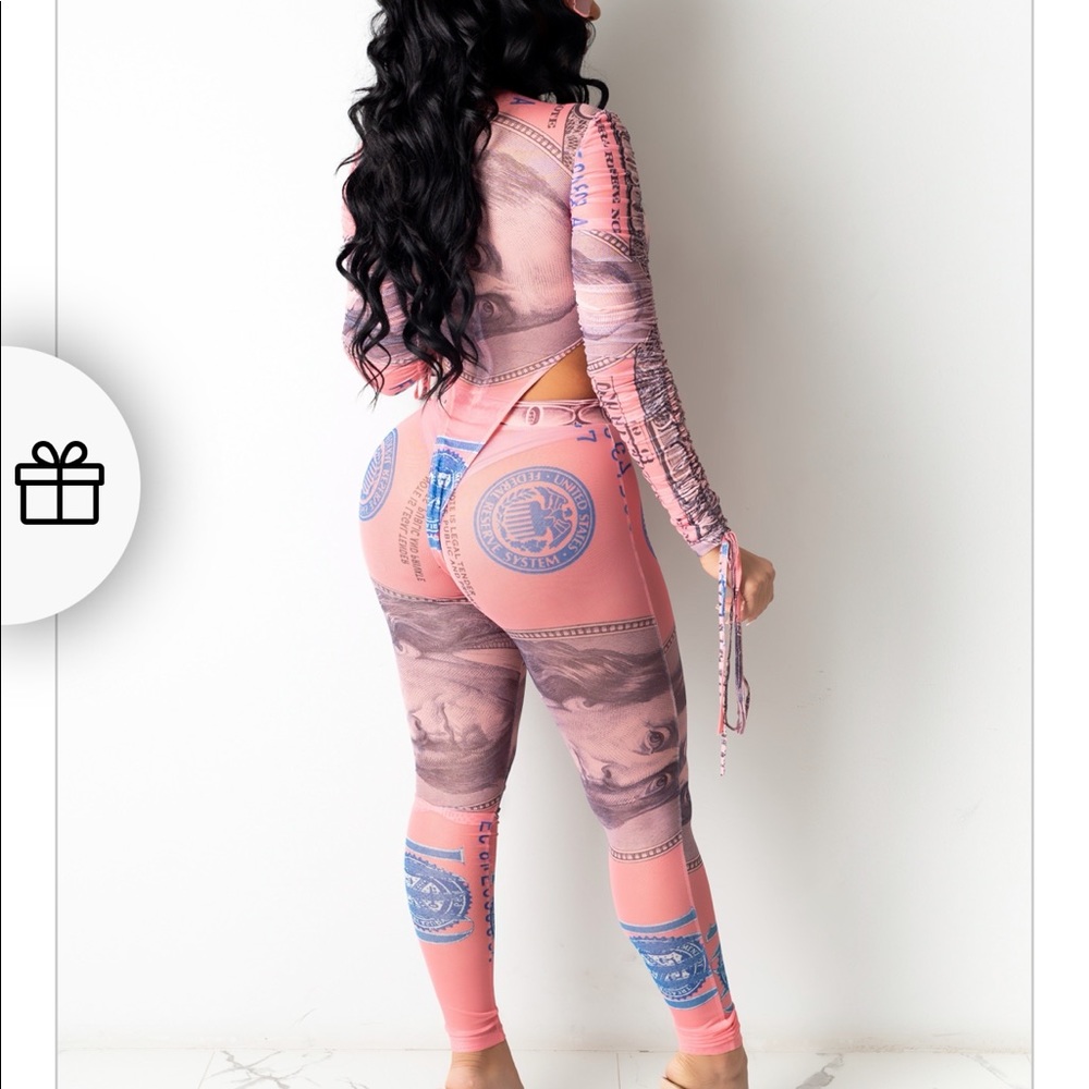 Pink Mesh Money Pant Set - Picture 3 of 9